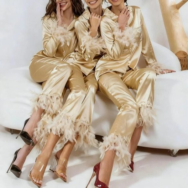 S049861647c4944388f48403204da4d45G.jpg Women’s Satin Feather-Trim Pajama Set