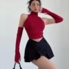 Women’s Pleated High-Neck Crop Top