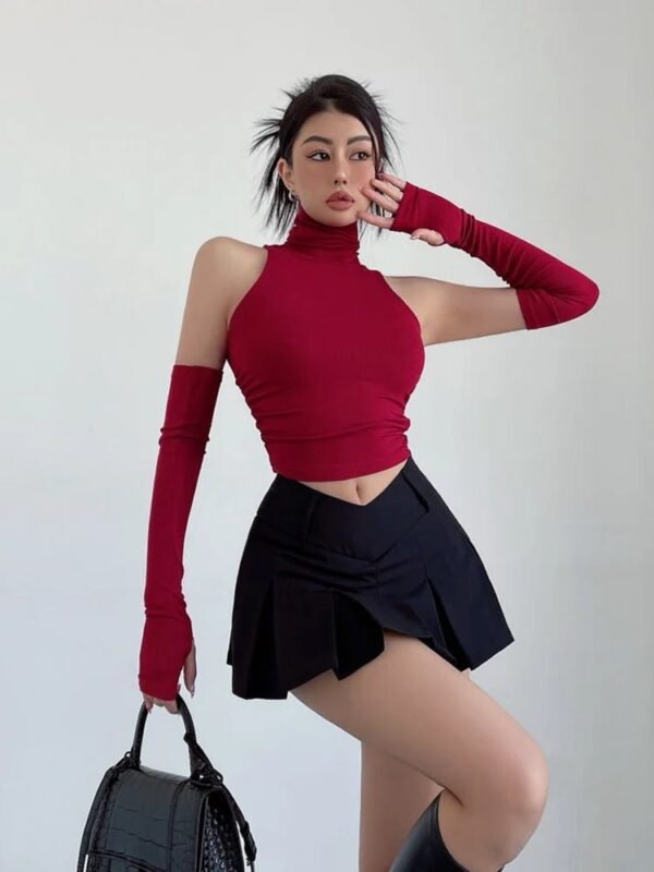 Women’s Pleated High-Neck Crop Top
