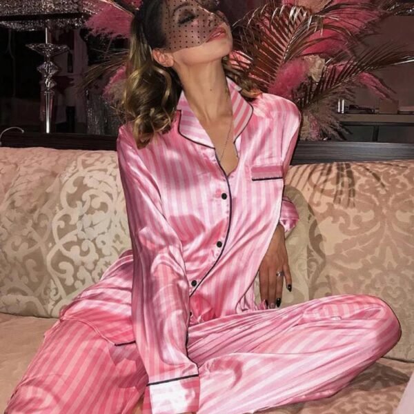 S0b8cd97937e54415b81b3bbf959f8b0dq.jpg Women’s Satin Pink Striped Pajama Set