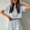 S10bf6bdc6cb140d4afabf1b047a21529g.jpg Women’s Solid Color Shorts Pajama Set