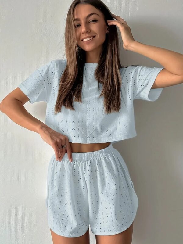 S10bf6bdc6cb140d4afabf1b047a21529g.jpg Women’s Solid Color Shorts Pajama Set