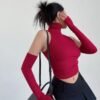 Women’s Pleated High-Neck Crop Top
