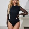 Black High-Neck Long-Sleeve Jumpsuit