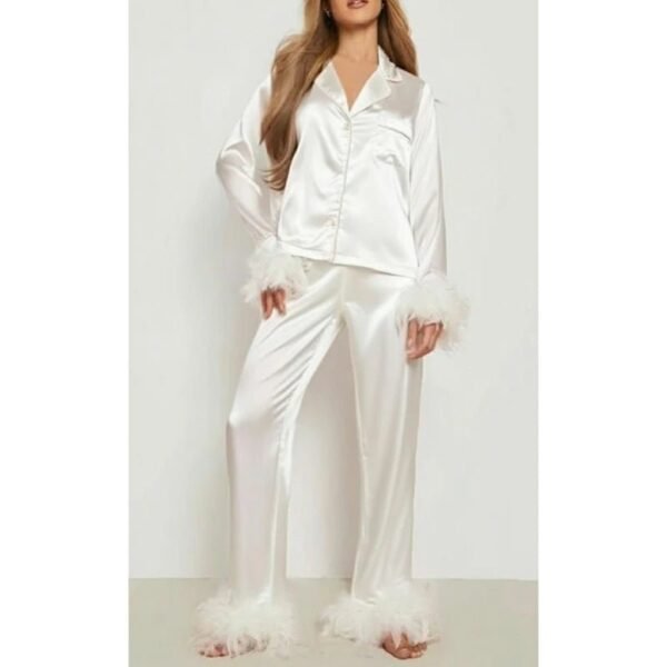 S2a56d9800bda42caa83e212dacce4eb8G.jpg Women’s Satin Feather-Trim Pajama Set