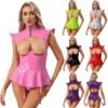 Women’s PU Leather Hollow-Out Bodysuit