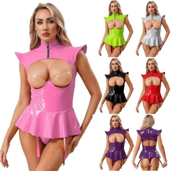 Women’s PU Leather Hollow-Out Bodysuit