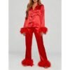 S357de9ebb6bb4cdea04f05855efd55e7q.jpg Women’s Satin Feather-Trim Pajama Set