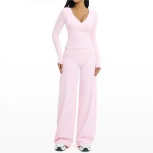 S36d24f9e3f354e7b92fa7a7293ccf1b4b.jpg Women’s Deep V Yoga & Flare Pants Set