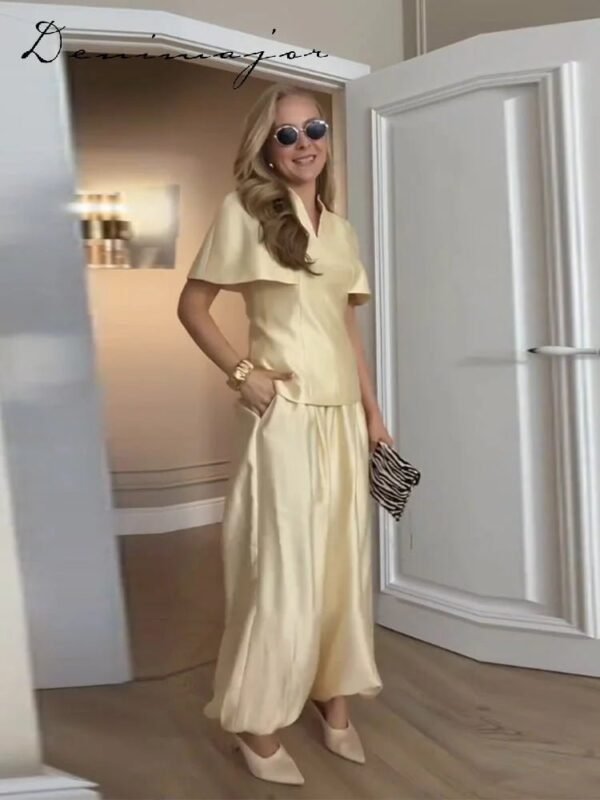 Women’s V-Neck Top & Wide-Leg Pants Set