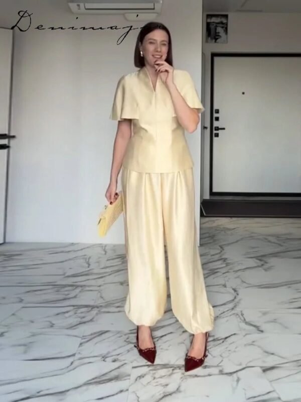 Women’s V-Neck Top & Wide-Leg Pants Set