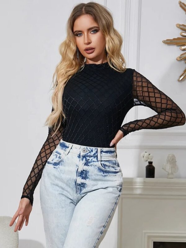S3e09fe3a88934a98a5aba0139aa46b3c5.jpg Black High-Neck Long-Sleeve Jumpsuit