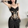 Women’s Y2K Black Hollow-Out Bodysuit