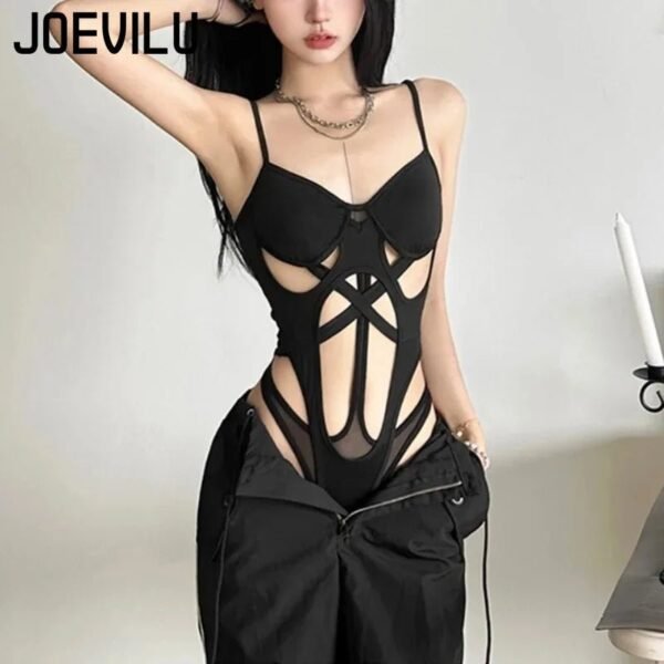 Women’s Y2K Black Hollow-Out Bodysuit