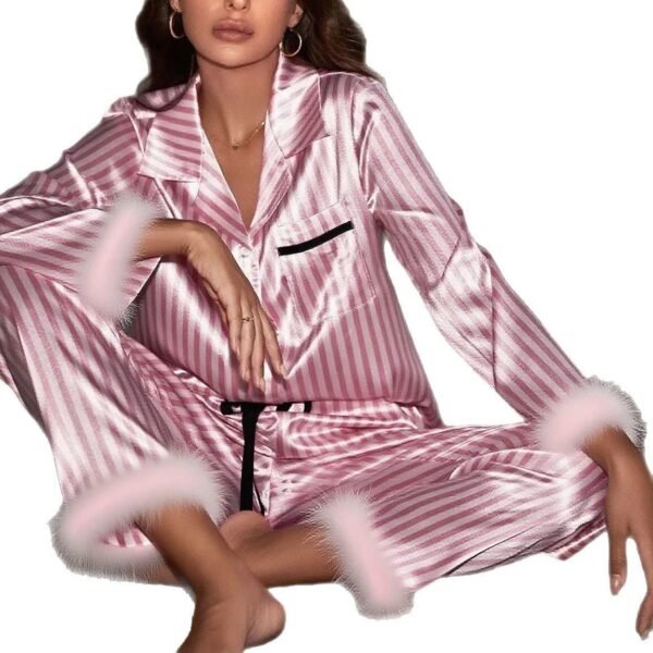 Women’s Satin Fur-Trimmed Pajama Set