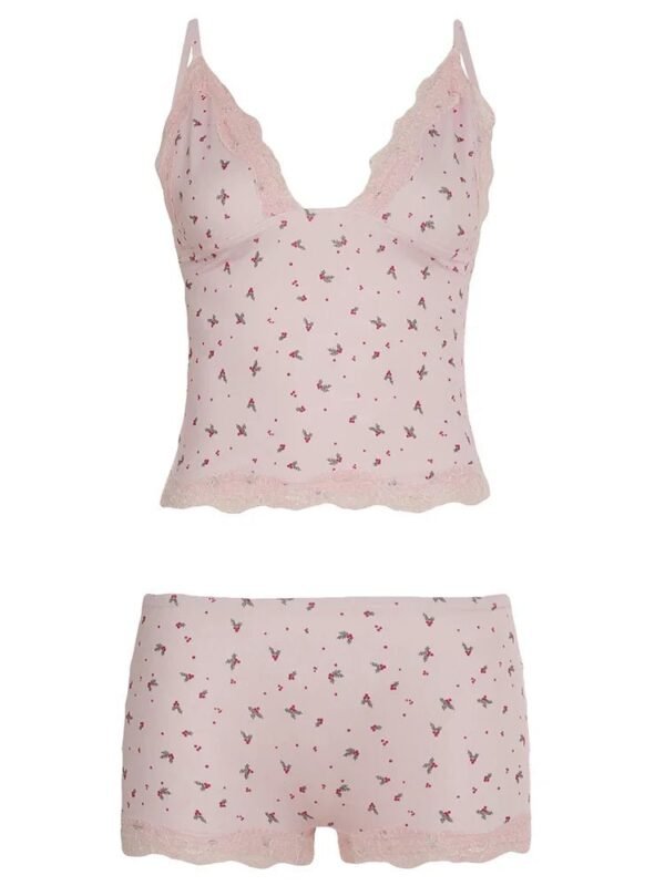 Women’s Pink Floral Lace Pajama Set