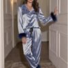 Women’s Satin Fur-Trimmed Pajama Set
