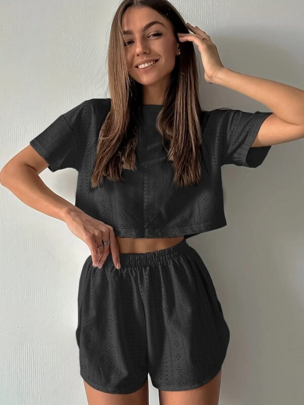 S59100a0ea1874d49a208b35ae457f0a6o.jpg Women’s Solid Color Shorts Pajama Set