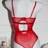 Women’s Mesh PU Leather Halter Bodysuit