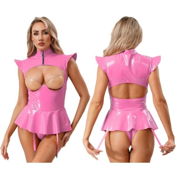 Women’s PU Leather Hollow-Out Bodysuit