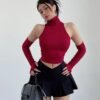 Women’s Pleated High-Neck Crop Top