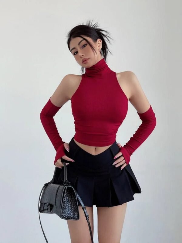 Women’s Pleated High-Neck Crop Top