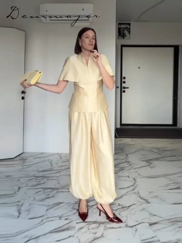 Women’s V-Neck Top & Wide-Leg Pants Set