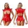 Women’s PU Leather Hollow-Out Bodysuit