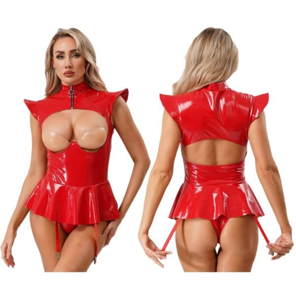 Women’s PU Leather Hollow-Out Bodysuit