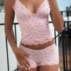 Women’s Pink Floral Lace Pajama Set