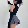 Women’s Pleated High-Neck Crop Top