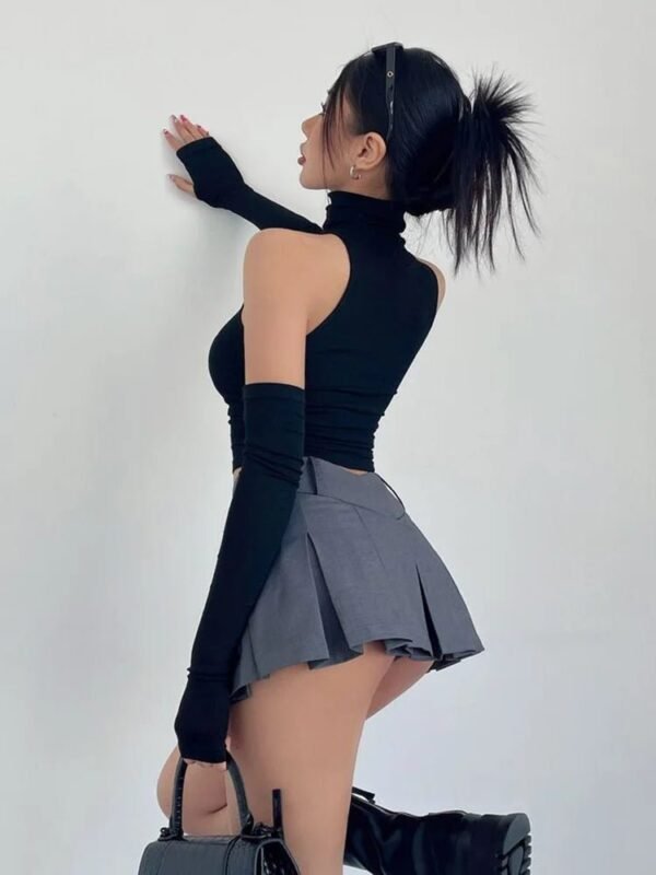 Women’s Pleated High-Neck Crop Top