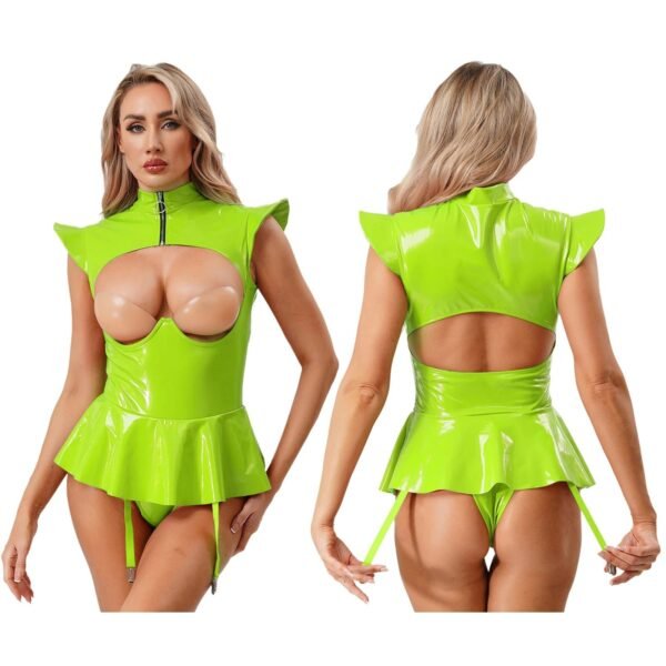 Women’s PU Leather Hollow-Out Bodysuit