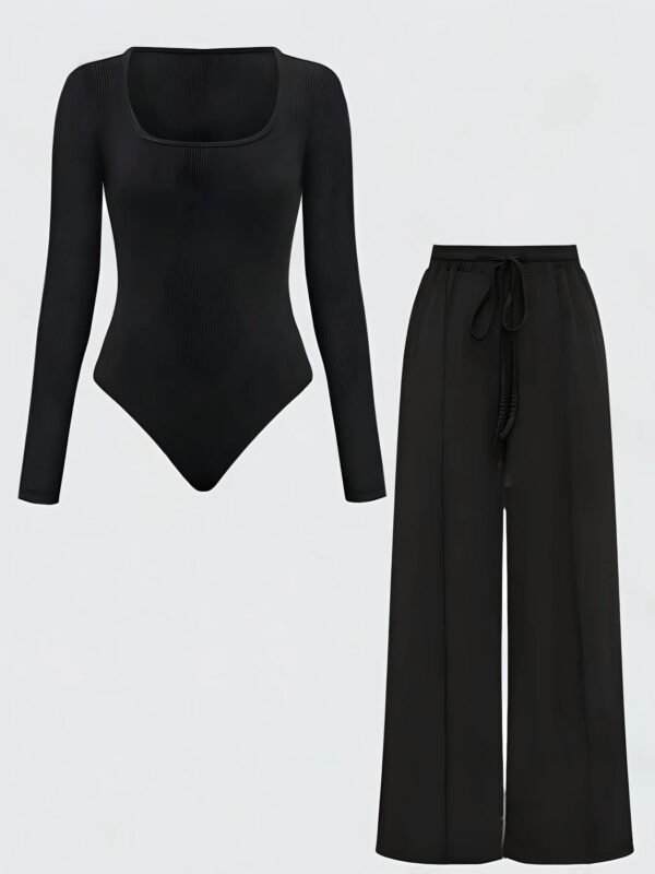 S6fd3ec1e93124359973e09a57bd01c69S.jpg Plus Size Black Ribbed Bodysuit Set