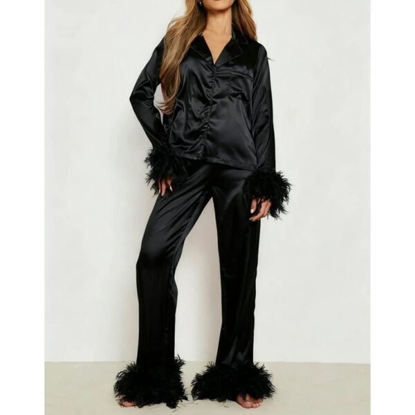 S7258402610d1458488067917653a136fX.jpg Women’s Satin Feather-Trim Pajama Set