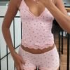 Women’s Pink Floral Lace Pajama Set
