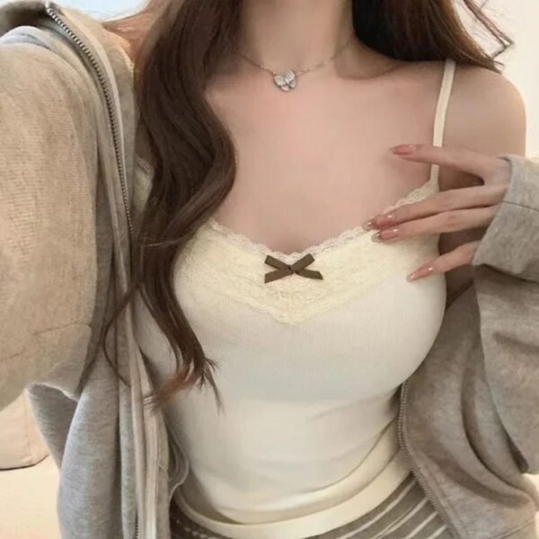 Short name: Women’s Knit Lace-Trim Padded Crop Top