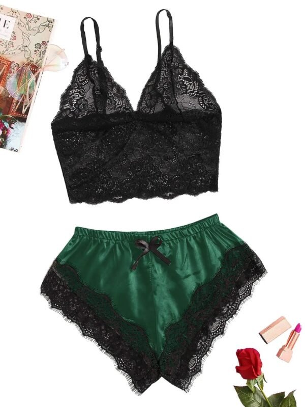 Women’s Satin Lace Cami & Shorts Set