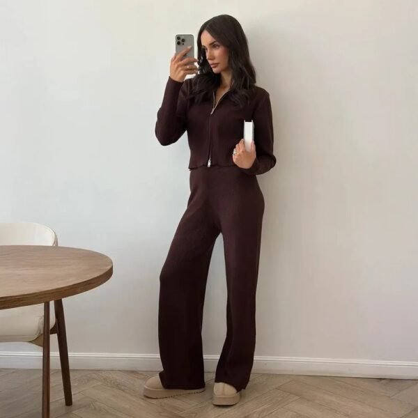 Sa23e15b1dfaa4d01849a120b85364730a.jpg Women’s Zipper Front Knit Pants Set