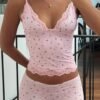 Women’s Pink Floral Lace Pajama Set