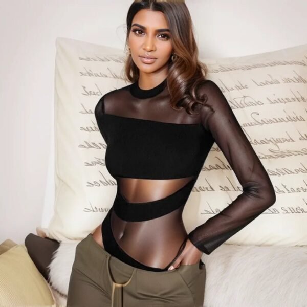 Sa7c92f5ecae4463691d4aced89f95295X.jpg Black Cut-Out Mesh Long-Sleeve Bodysuit
