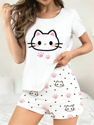 Sb931164d699943c7aec3f5d824b07c2bW.jpg Women’s Cat Print Pajama Set