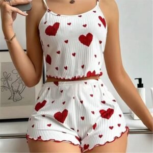 Sbb2f7d0e74cd4740b31b3581778527084.jpg Women’s Red Heart Print Cami & Shorts Set
