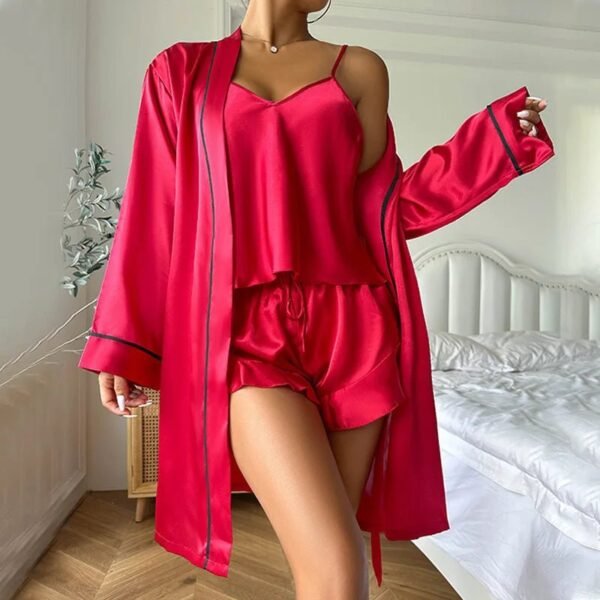 Women’s Ice Silk 3-Piece Pajama Set