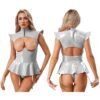 Women’s PU Leather Hollow-Out Bodysuit