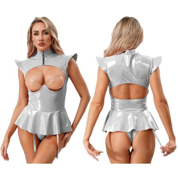 Women’s PU Leather Hollow-Out Bodysuit