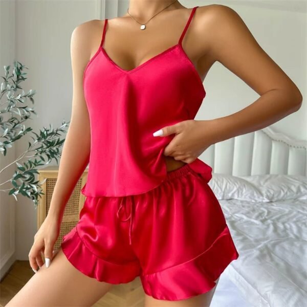 Women’s Satin Ruffled Pajama Set