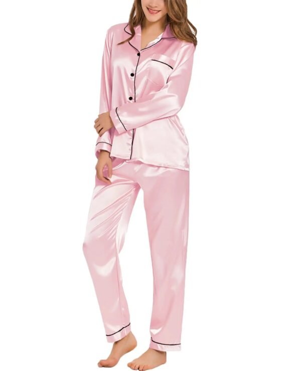 Sbfac878ba3a344709807e80757ac809dM.jpg Women’s Silk Satin Button-Down Pajama Set