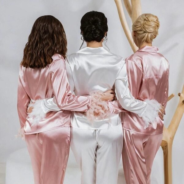 Sc12d34240c72463aa0c96917e5ab3e75r.jpg Women’s Satin Feather-Trim Pajama Set