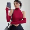 Women’s Pleated High-Neck Crop Top
